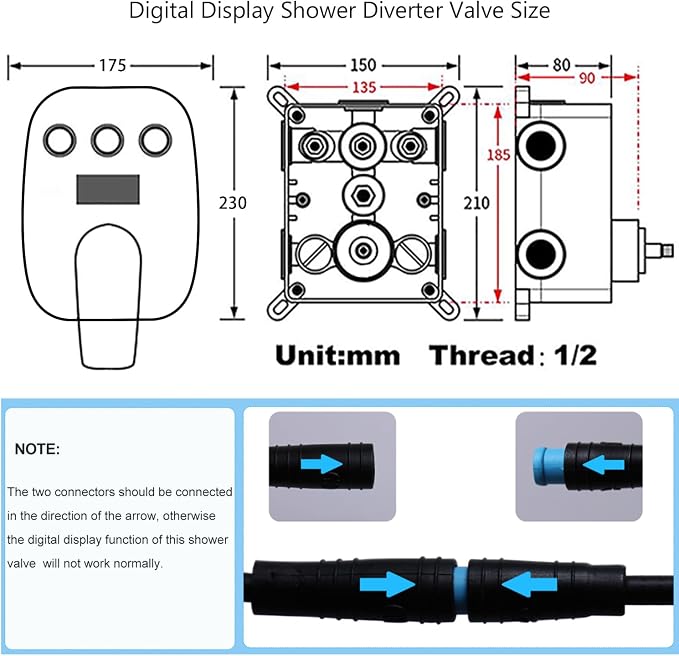 Shower Faucet Set Matte Black Shower System Temperature Display Diverter Shower - Image 7