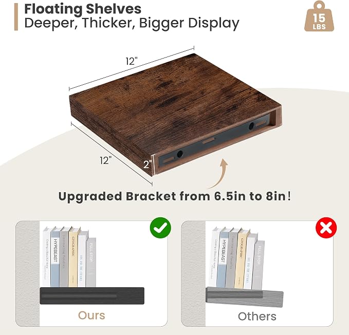 Heimlove 12 Inch Deep Floating Shelves, 12 x 12 inches Long Wall Shelf - Image 4