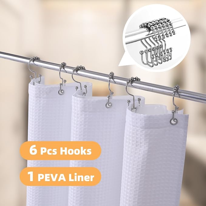 LaCyan 3 in 1 Waterproof Waffle Weave Shower Curtain and Clear Liner Set - Image 2