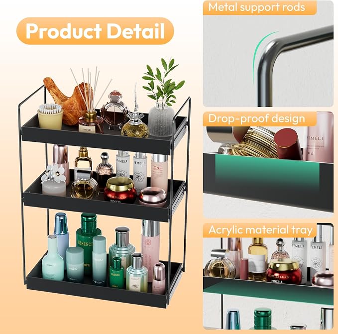 Bathroom Countertop Organizer, 3 Tier Metal Vanity Counter Skincare Shelf - Image 3