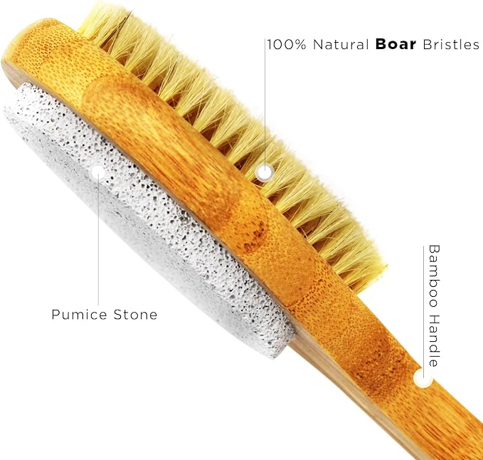 ICANdOIT 2 in 1 Long Handle Bath&Shower Brush, Bath Scrubber, Boar Bristle - Image 3