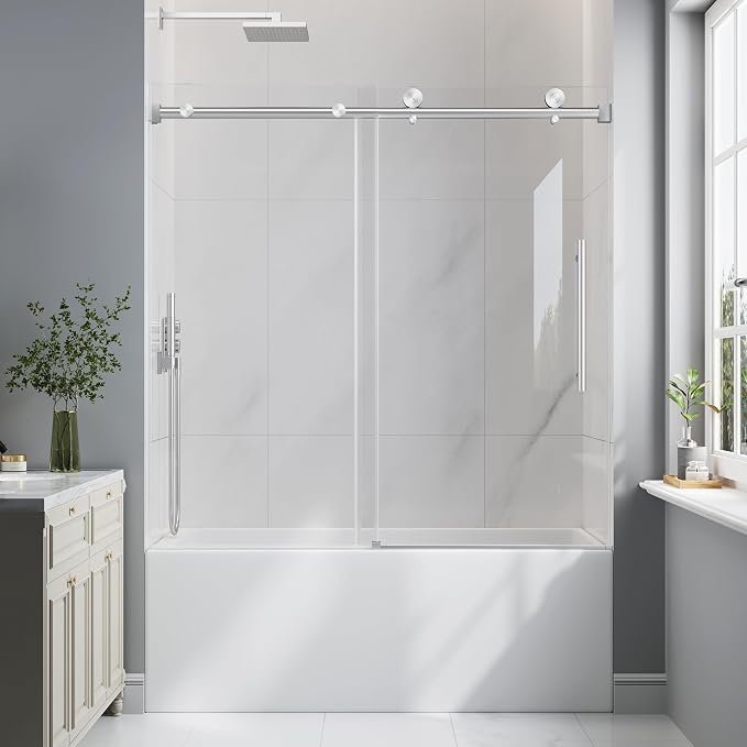 Bathtub Shower Door Frameless, 55-60" W x 60" H Sliding Tub Shower Door by EASYWORC