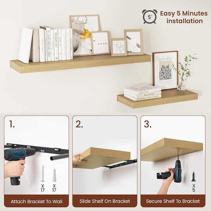 Vivelove 12 Inch Deep Floating Shelves 47.2 inch Long, 2 Inch Thick Wall Shelves - Image 7