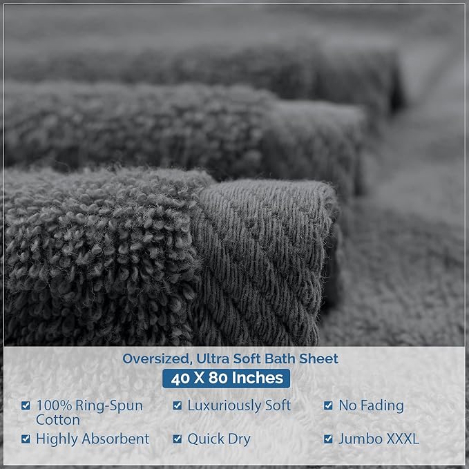 DAN RIVER Pack of 1 Bath Sheet 40x80 Inches, Extra Large Gray Bath Towels - Image 6