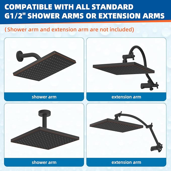 Hibbent Thickness Metal Rain Shower Head, 12 Inch High Pressure Shower Heads - Image 5