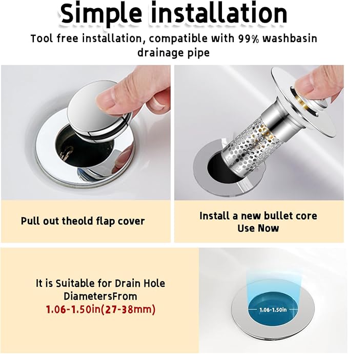 2Pack Bathroom Sink Stopper 1.06"-1.50", Universal Bathroom Sink Drain Pop Up - Image 7