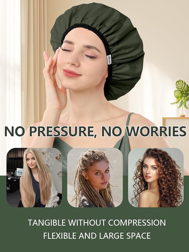 Years Calm Shower Caps For Women Reusable Waterproof，Pattern And Solid Color - Image 7