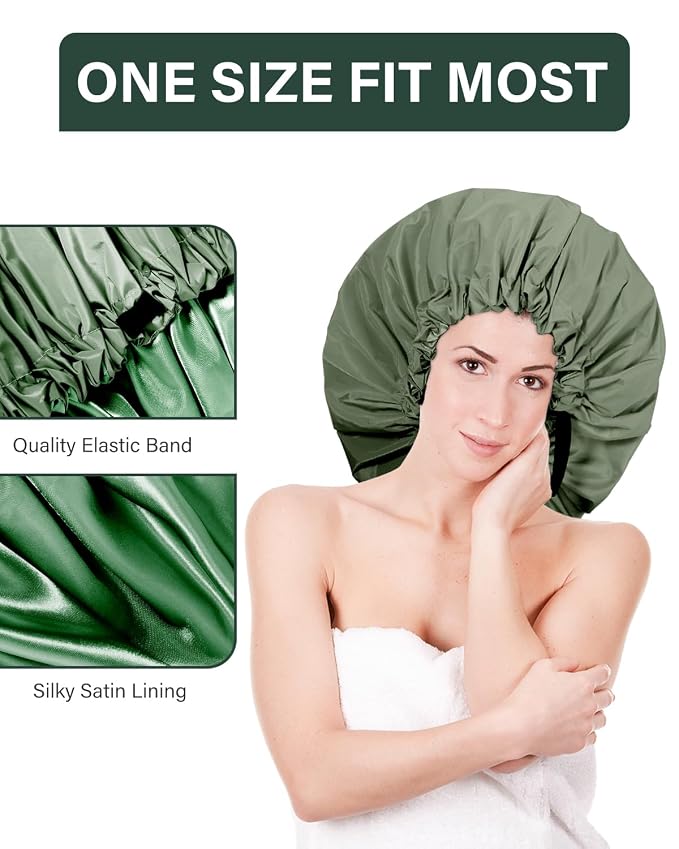 Aquior Shower Cap for Women, Extra Adjustable Shower Caps for Women - Image 4