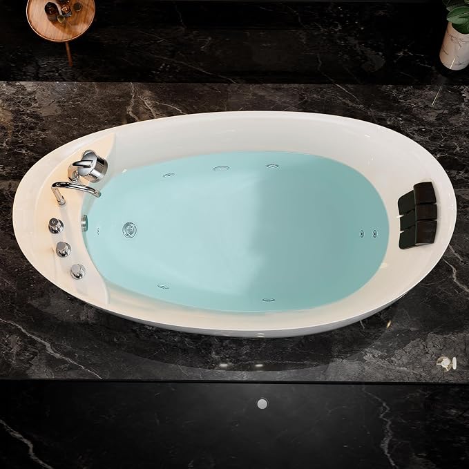 67 in. Acrylic Freestanding Bath Tub Hydromassage Gracefully Oval Shaped 7 - Image 6