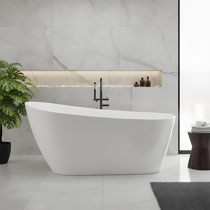Freestanding Bathtub – 67 Inch Modern Acrylic Extra Large Soaking Bathtub by Unknown