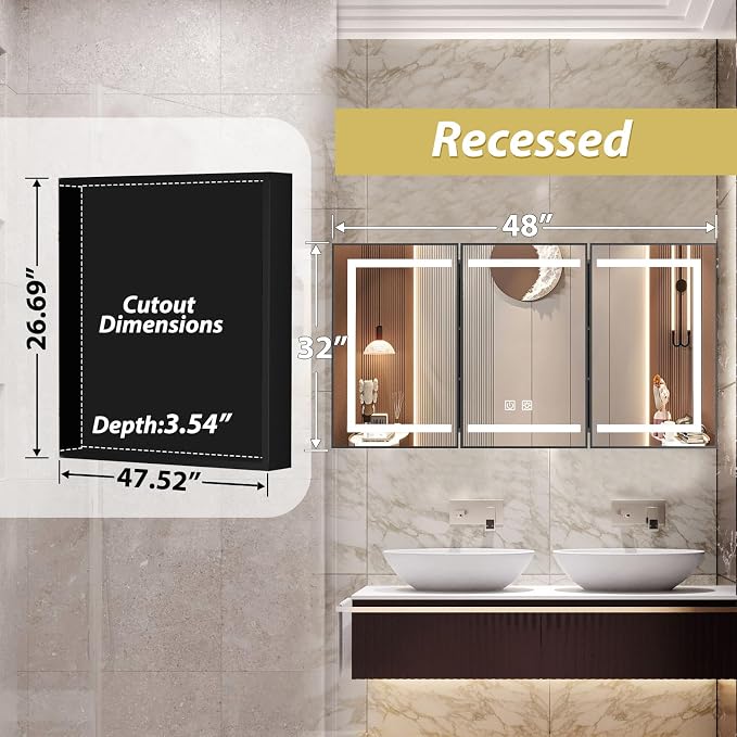 APRILSOUL 48X32 Inch Black Bathroom Medicine Cabinet - Image 2