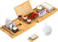 Bamboo Bathtub Tray for Luxury Bathroom, Expandable Premium Bath Tray w/Soap by ZHUOYUE