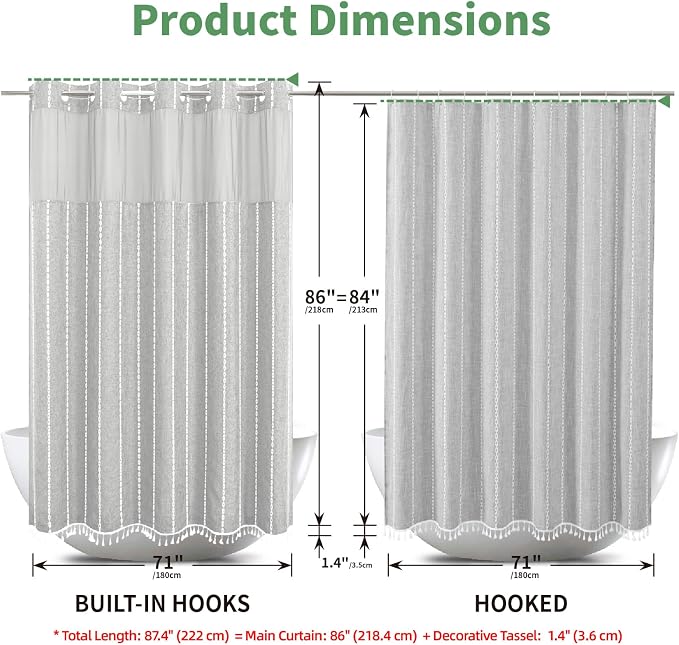 No Hook Extra Long Shower Curtain Set - Image 7