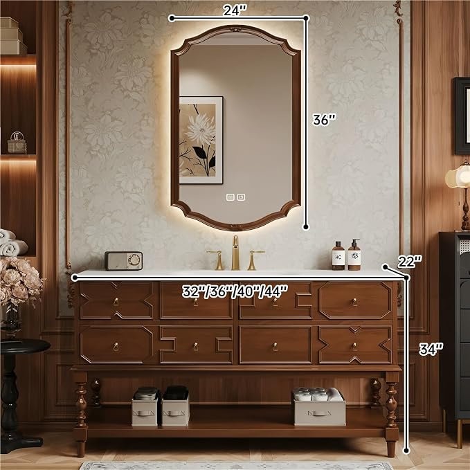 Solid Wood Bathroom Vanity 40Inch, Freestanding Bathroom Vanity Includes LED - Image 2