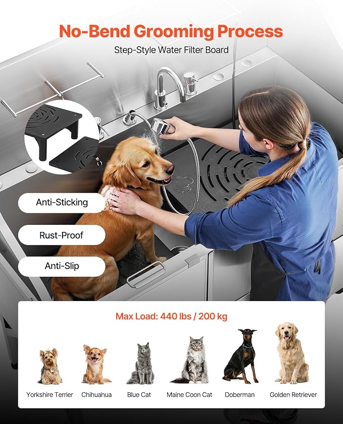 VEVOR Professional 304 Stainless Steel Dog Bathing Station, 61 inch Pet - Image 4