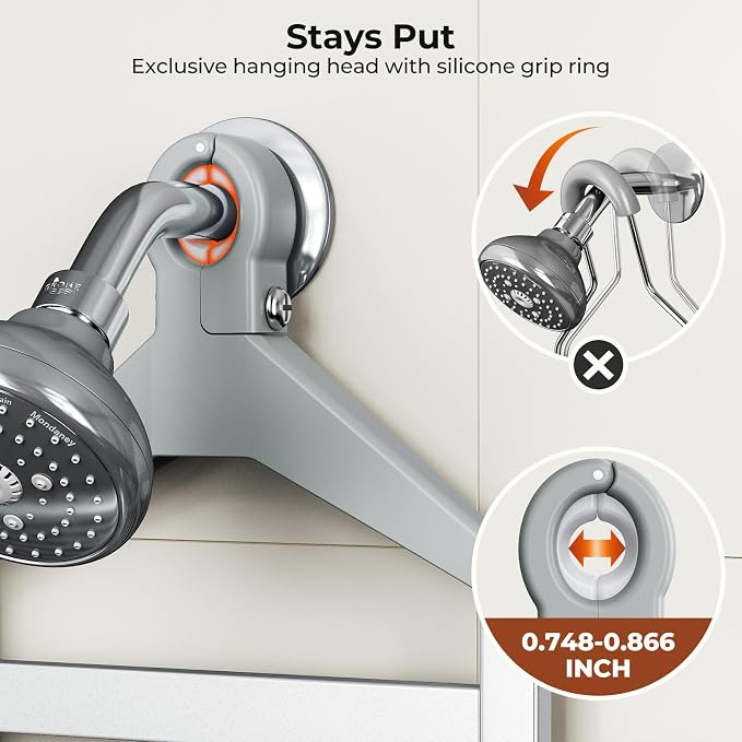 Orimade Aluminum Hanging Shower Caddy Over Head, Adjustable Anti-Slip Bathroom - Image 3