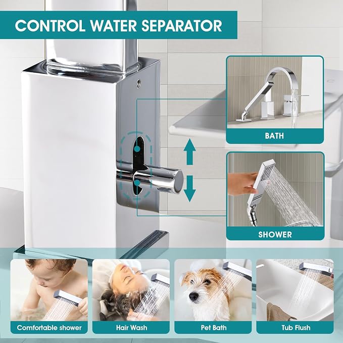 Brass Roman Tub Faucet with Handheld Sprayer, Deck Mount Bathtub Faucet with - Image 6
