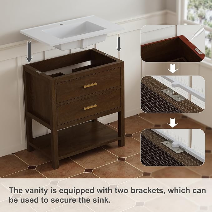 30 Inch Bathroom Vanity with Sink, Farmhouse Storage Cabinet with Drawers & - Image 6