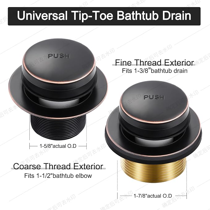 Oil Rubbed Bronze Bathtub Drain Tip-Toe Tub Trim Set - Image 2