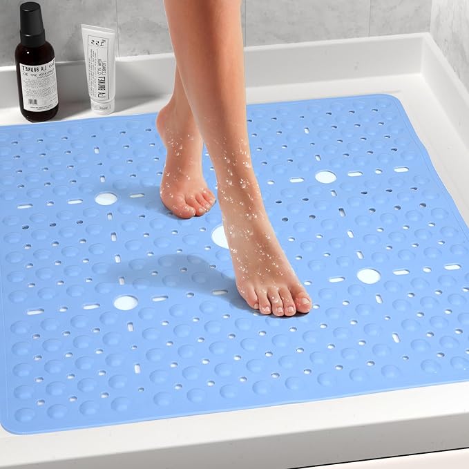 Large Light Blue Square Shower Mat Non Slip 27 x 27 Inch, Soft Bath Mat Tub Mat - Image 2
