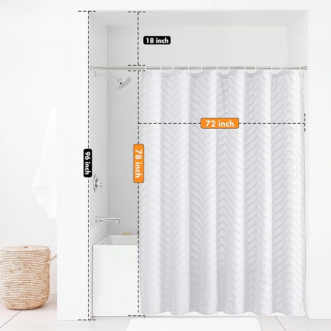78 inch Shower Curtain Tall Shower Curtain 78 Inches Long White Tufted Chevron - Image 2