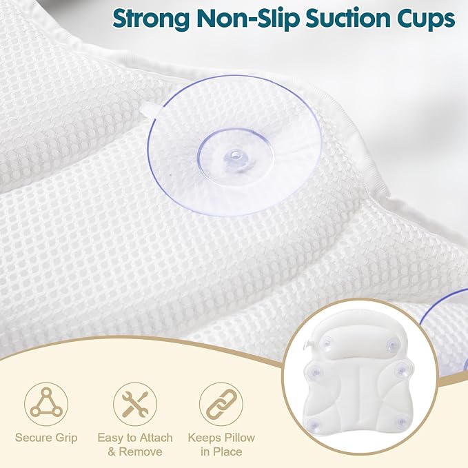 Bath Pillows for Tub with Gift Box & Laundry Bag – 4D Air Mesh Bathtub Pillow - Image 5