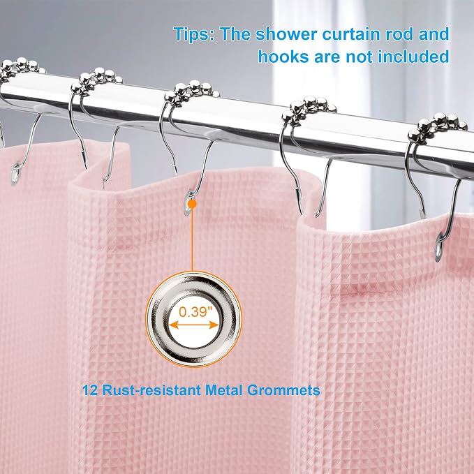 AmazerBath Waffle Shower Curtain, Blush Pink Shower Curtain Fabric 78 Inches - Image 5