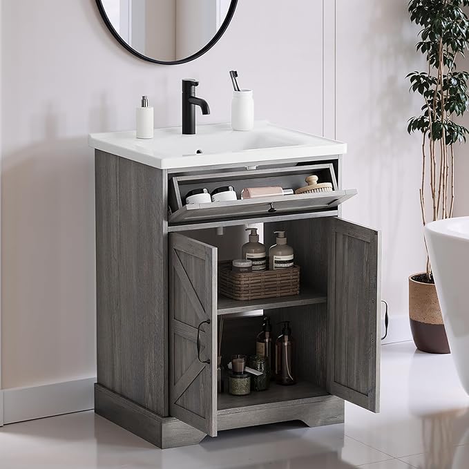 23.62" Bathroom Vanity with Ceramic Sink, Farmhouse Bathroom Vanity Cabinet - Image 6