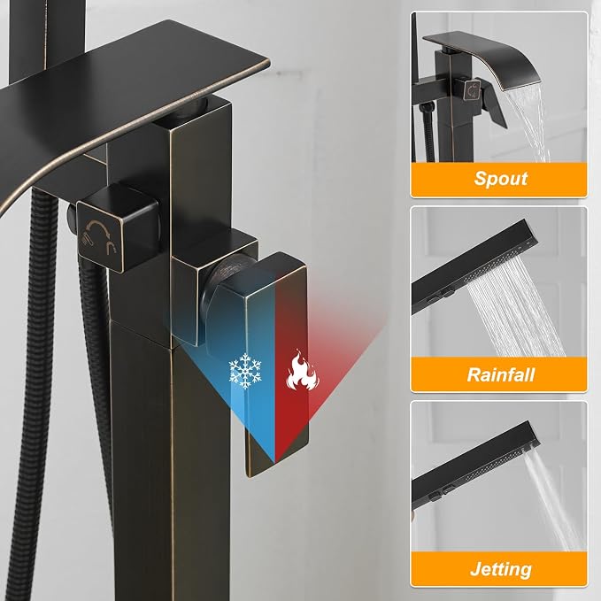 BESy Freestanding Tub Faucet Oil Rubbed Bronze Floor Mounted Tub Filler Faucet - Image 6