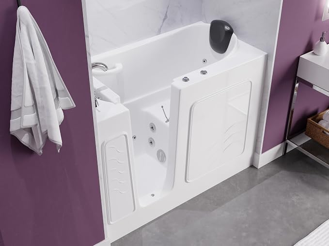 ANZZI Whirlpool Walk-In Bathtub 26" x 53" White Acrylic Left Drain 15 Jets - Image 3