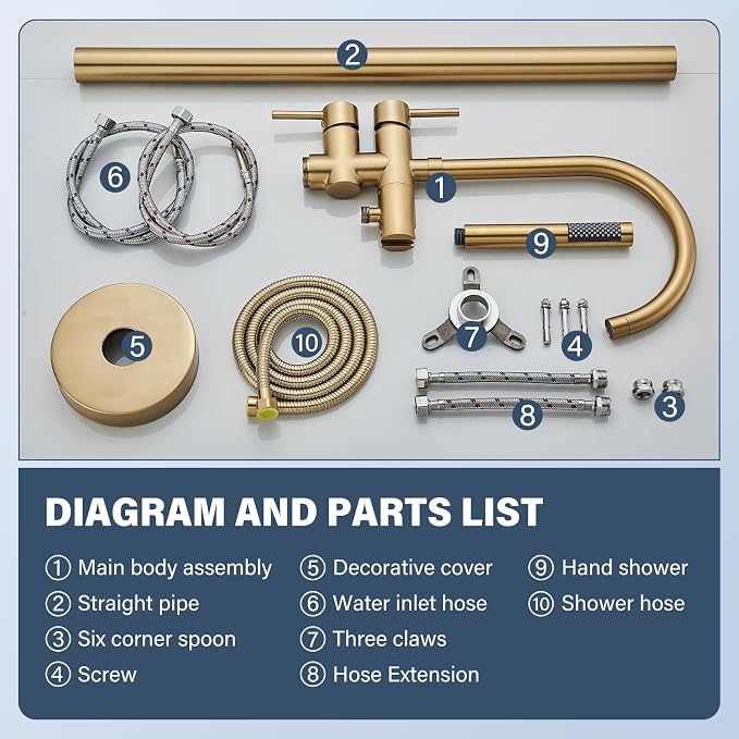 Brushed Gold Freestanding Bathtub Faucet - Image 9