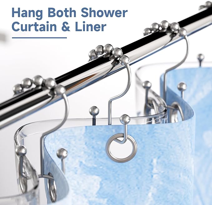 Titanker Shower Curtain Hooks Rings, Rust-Resistant Metal Double Glide Shower - Image 2