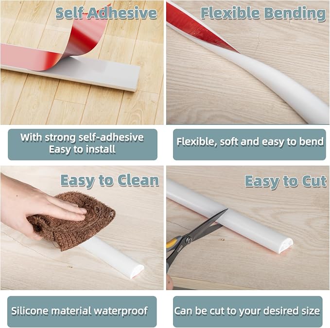 118Inch New Shower Threshold Water Dam Barrier, Collapsible Self-Adhesive - Image 7