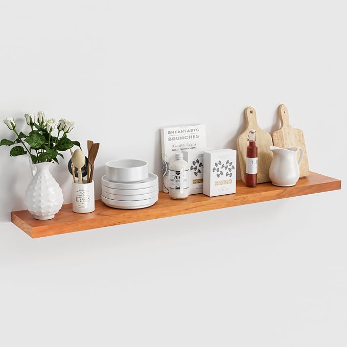 Vivelove Solid Wood Floating Shelves 48 Inches Long, 8”Deep x 1.4” Thick Wall by VIVELOVE