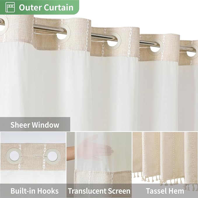 No Hook Extra Long Shower Curtain Set - Image 4