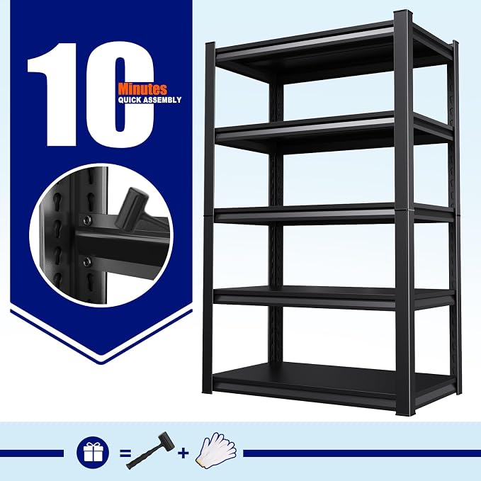 71" H-46 W Garage Shelving, 5-Tier Heavy Duty Storage Shelves, Adjustable Metal - Image 8