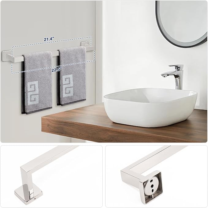NearMoon 5 Pieces Bathroom Hardware Set 304 Stainless Steel, Square Towel Rack - Image 4