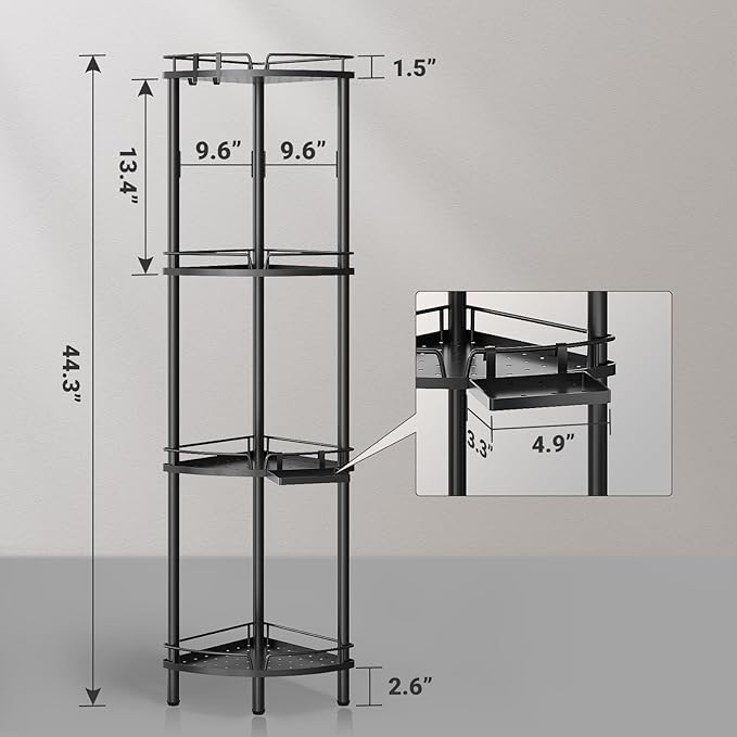 ELYKEN Corner Shower Caddy Standing, 4 Tier Rustproof Metal Shower Organizer - Image 2