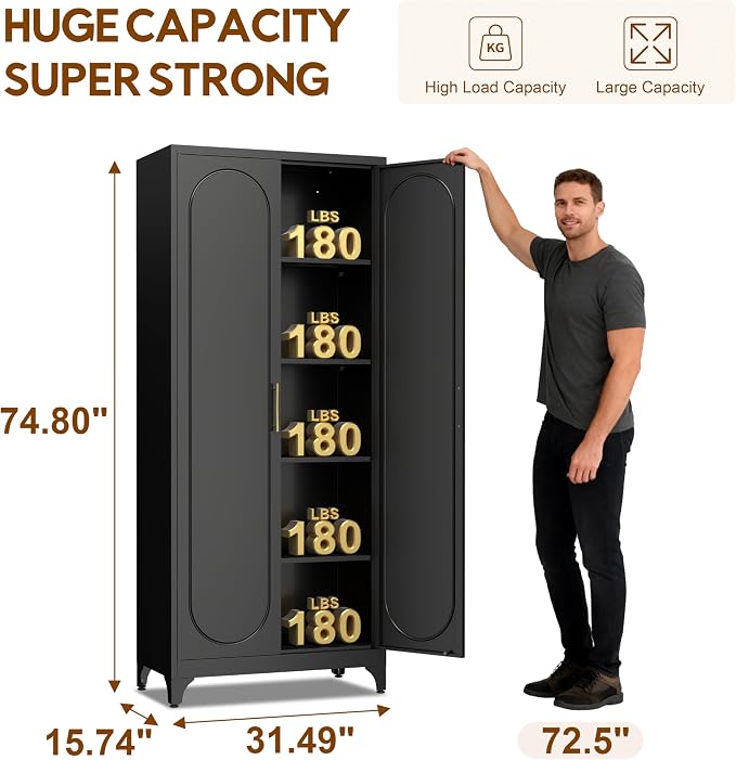 75" Tall Pantry Storage Cabinet, Tall Kitchen Pantry Storage Cabinet - Image 3