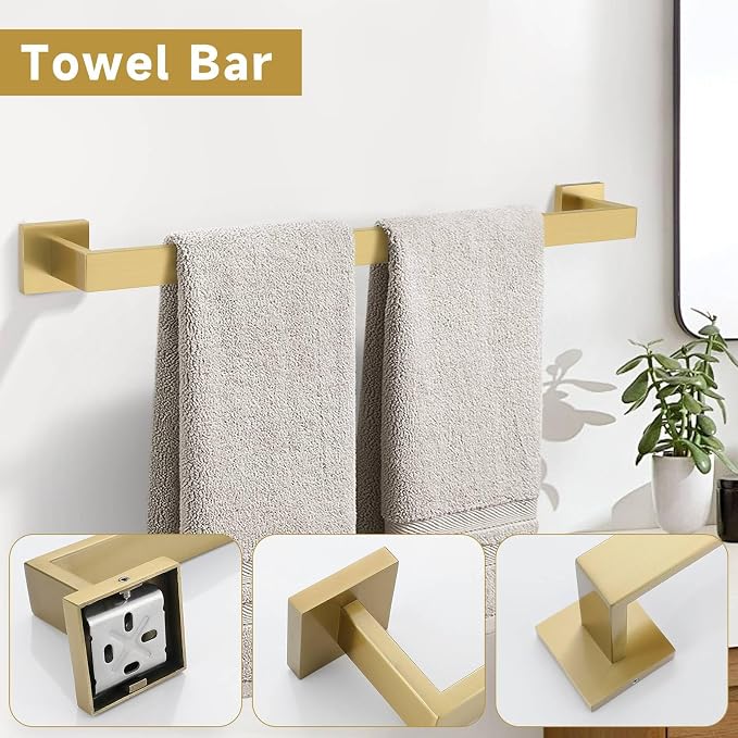 10-Piece Bathroom Hardware Accessories Set-Brushed Gold Towel Bar, Holder & - Image 2
