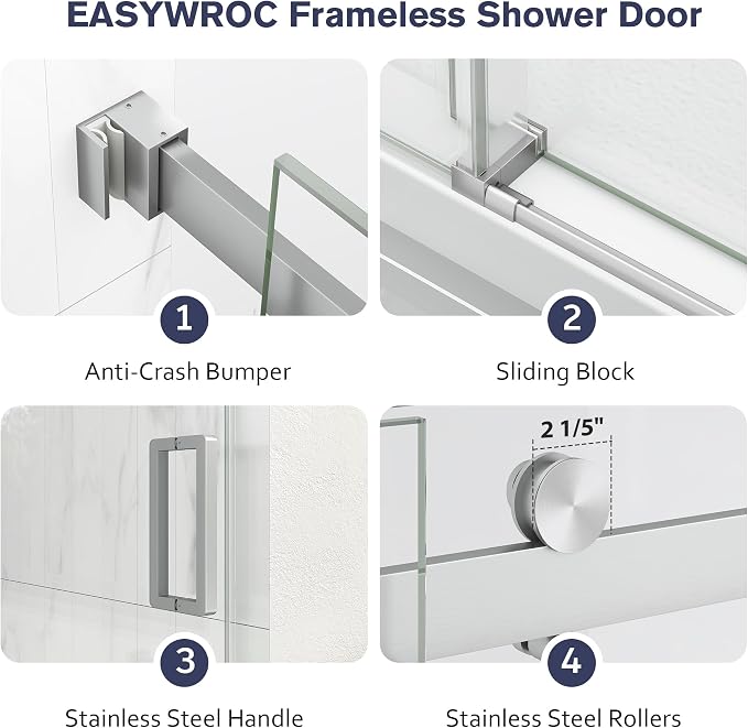 Frameless Shower Door, 43-48" W x 76" H Sliding Glass Shower Door, 1/4''(6mm - Image 9