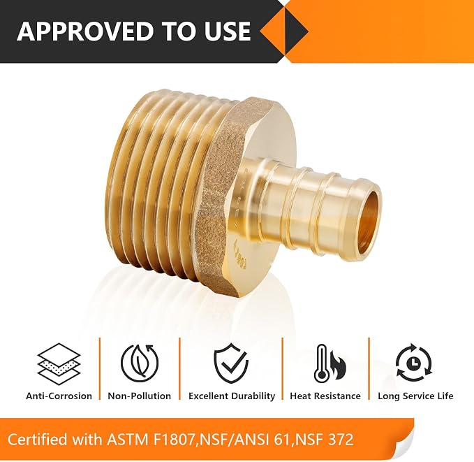 HeSun 50-Pack PEX Fittings, 1/2" PEX x 3/4" Male NPT, Brass Pex Male Adapter - Image 5