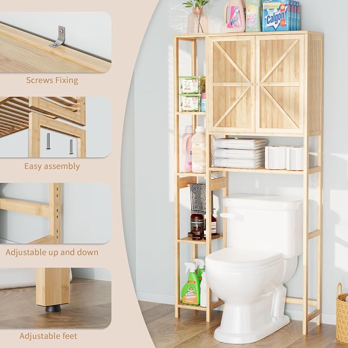 Bamboo Over The Toilet Storage, Above Toilet Organizer Storage Shelf Stand - Image 5
