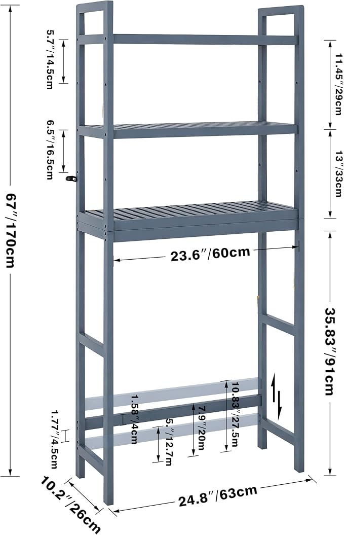 SMIBUY Bathroom Storage Shelf, Bamboo Over-The-Toilet Organizer Rack, - Image 3