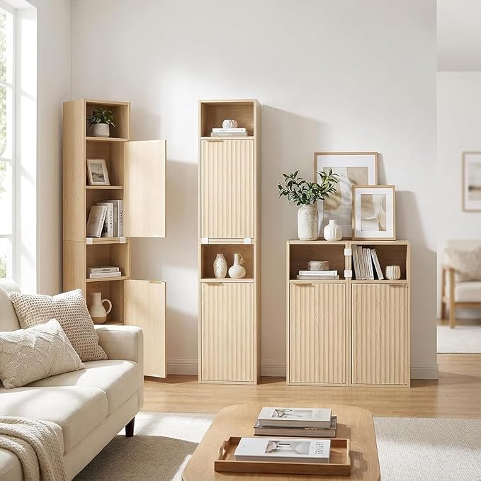 59.1" Tall Slim Bathroom Storage Cabinet Oak | Freestanding or Wall Mounted - Image 5