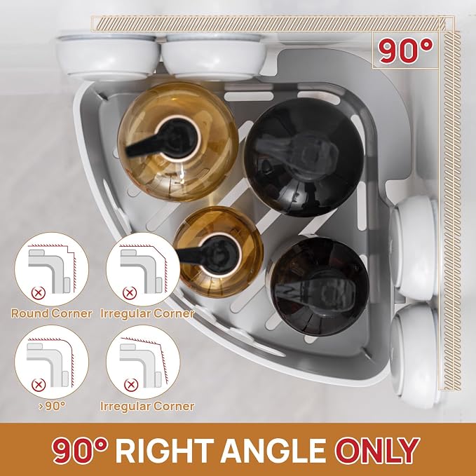 LEVERLOC Corner Shower Caddy Suction Cup, shower shelves suction cup, 2 Pack - Image 3