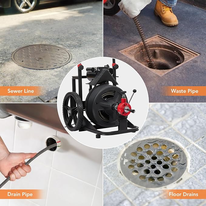 Heavy Duty Electric Drain Cleaner Machine, 100 Ft x 1/2 Inch Sewer Snake - Image 5