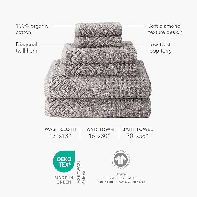 Texere 100% Organic Cotton Diamond Jacquard 700 GSM Luxury Bath Towel Sets - Image 5