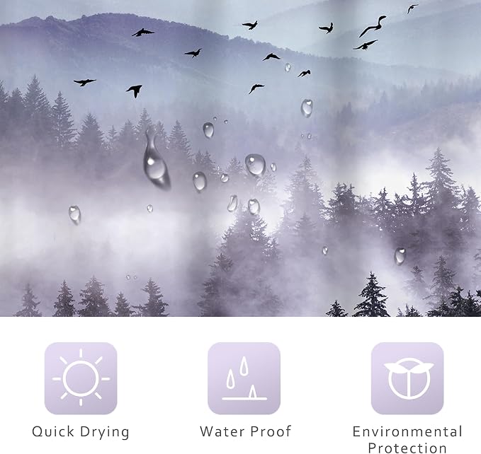 Riyidecor Purple Shower Curtain 72Wx96H Inch Extra Long Mountain Nature - Image 7