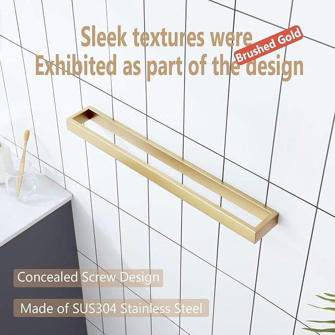 KOKOSIRI Towel Bar Brushed Gold Bath Towel Holder 24 Inch Kitchen Towel Hanger - Image 5